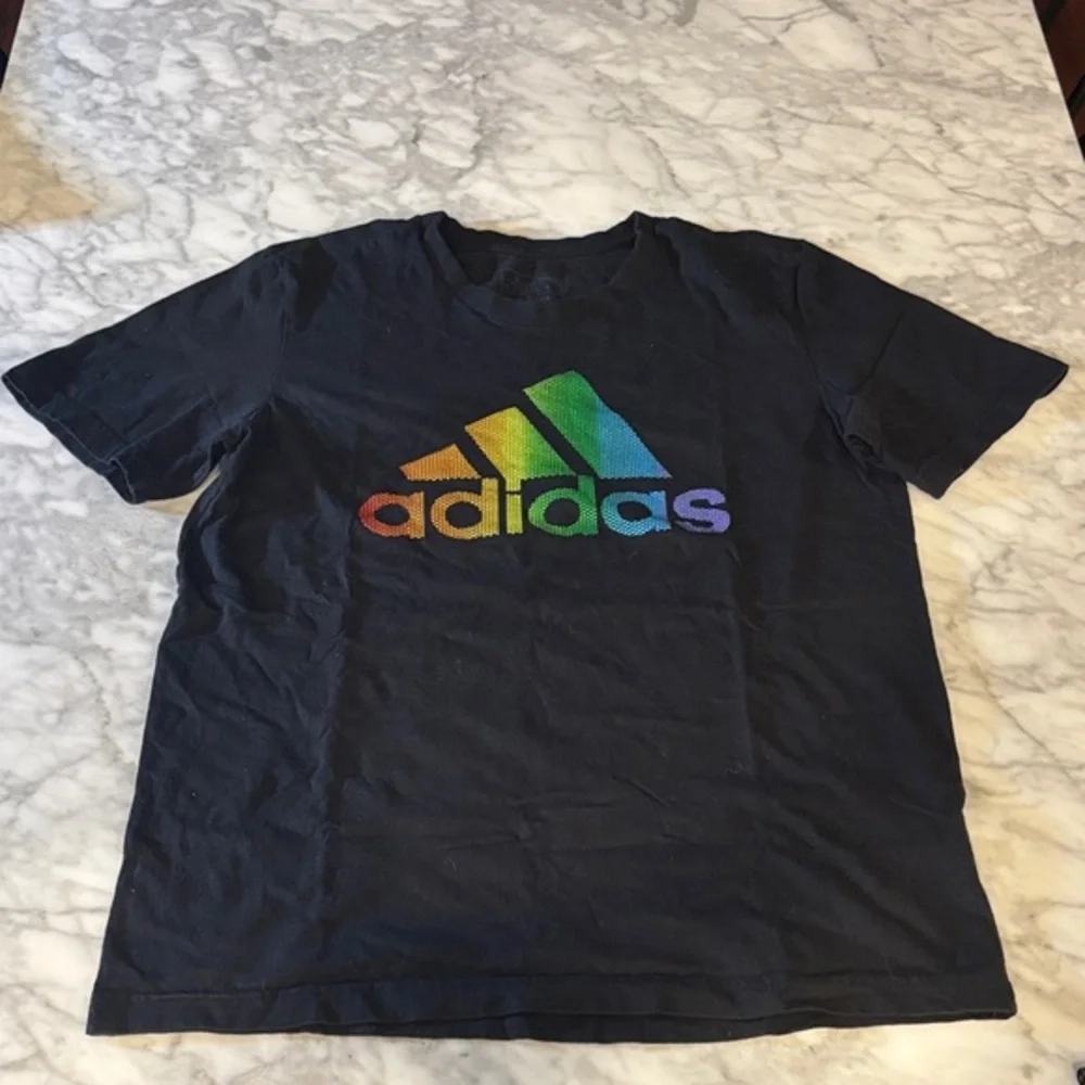 Adidas Black Tee with Multicolor Logo